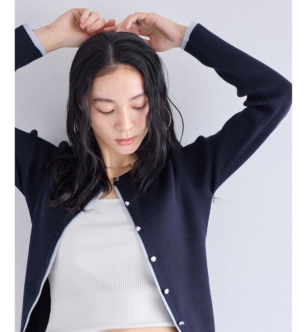 VIS「バイカラークルーネックカーディガン」|カーディガン|ネイビー系(41)