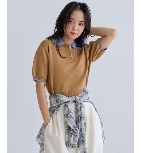 VIS「ダブルカラー半袖ポロニットトップス/イージーケア・WEB限定カラー」|ポロシャツ|