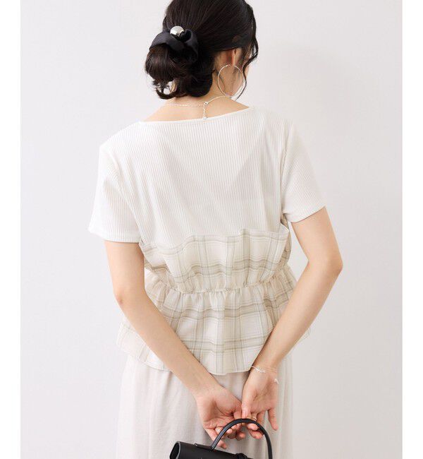 VIS「チェック＆無地ビスチェドッキング半袖プルオーバー/イージーケア」|Tシャツ・カットソー|