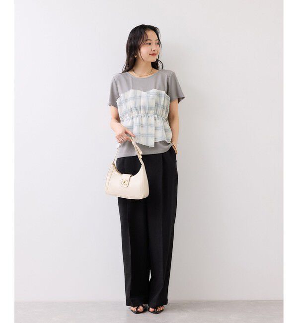 VIS「チェック＆無地ビスチェドッキング半袖プルオーバー/イージーケア」|Tシャツ・カットソー|