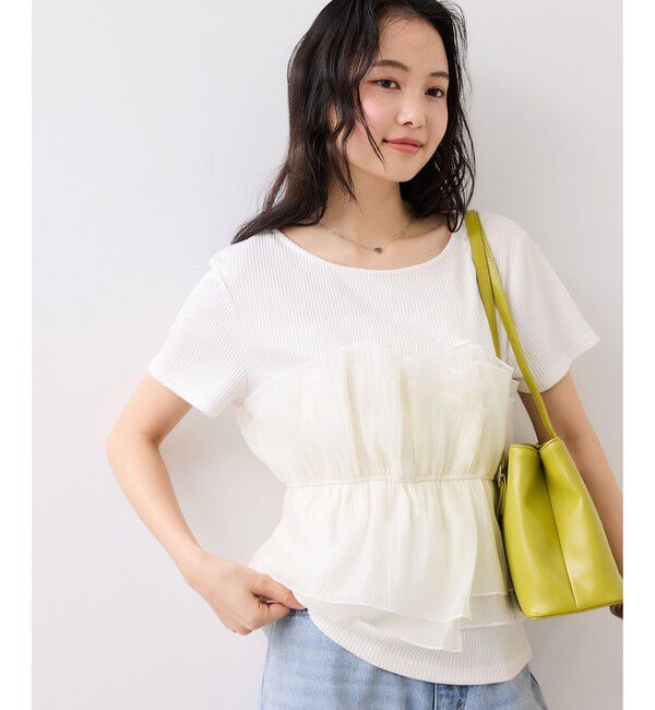 VIS「チェック＆無地ビスチェドッキング半袖プルオーバー/イージーケア」|Tシャツ・カットソー|