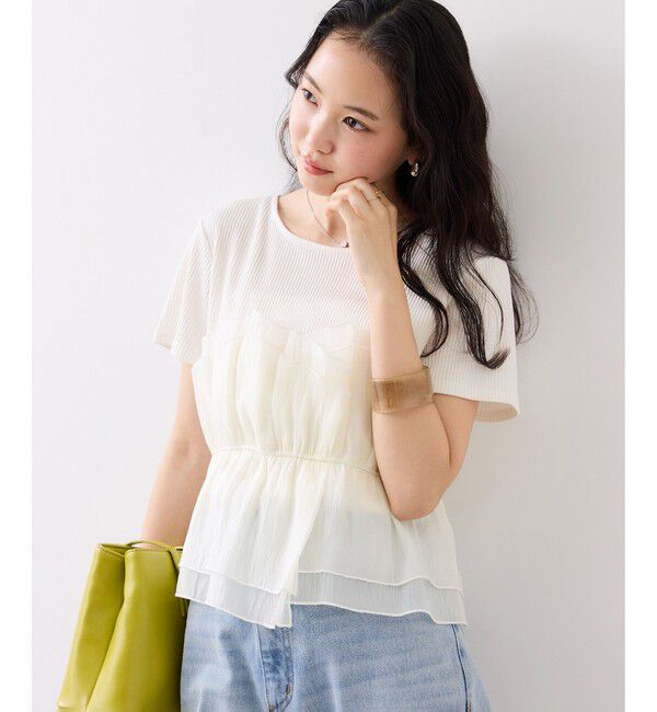 VIS「チェック＆無地ビスチェドッキング半袖プルオーバー/イージーケア」|Tシャツ・カットソー|