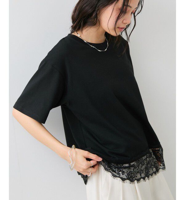 VIS「裾レースフレンチプルオーバー」|Tシャツ・カットソー|ブラック(01)