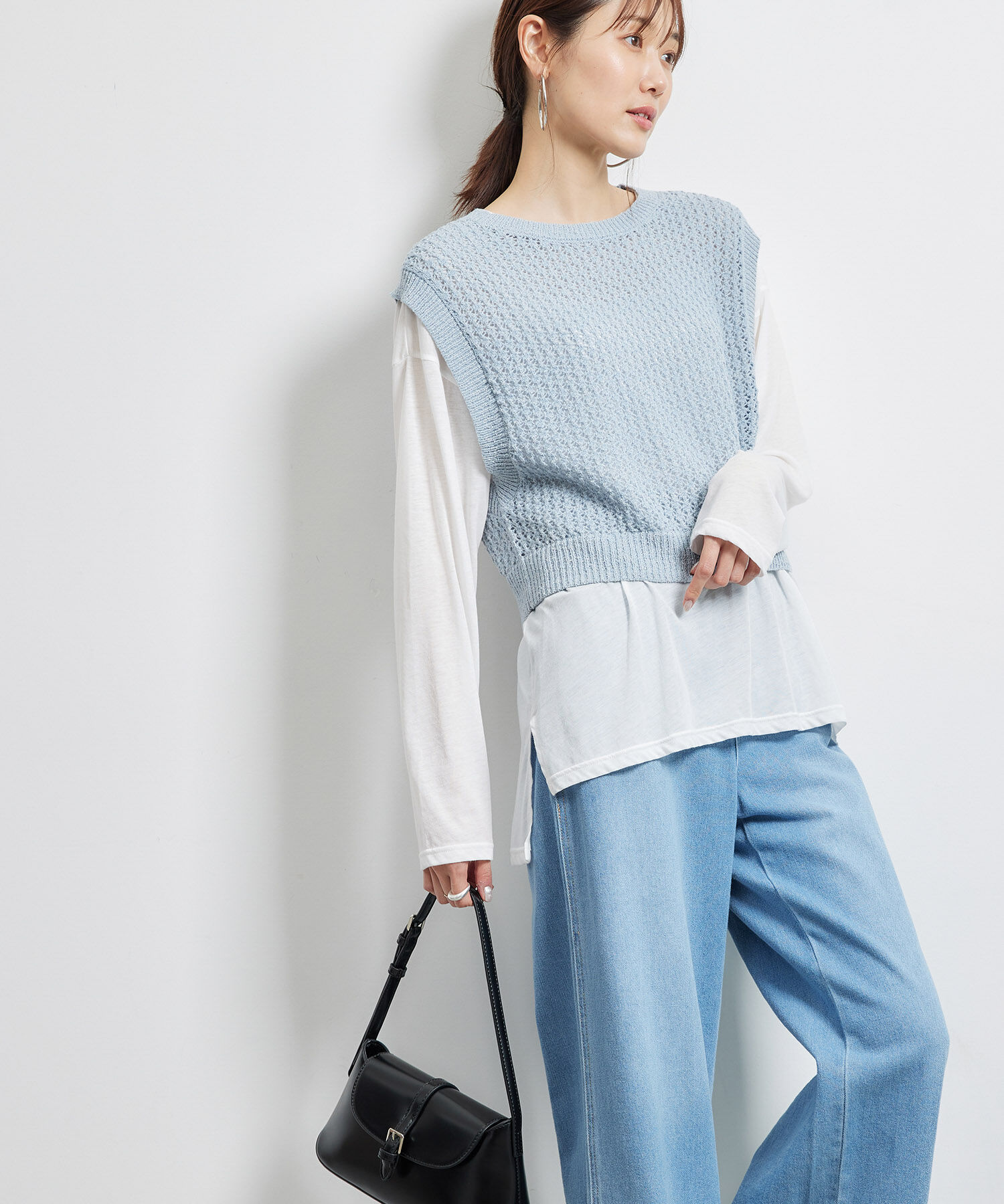 ROPE PICNIC PASSAGE「【ご好評につき追加生産・新色追加】透かし編みレイヤードベスト」|ベスト・ジレ|