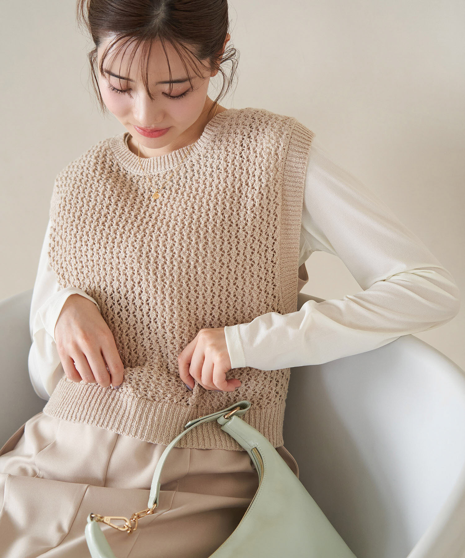 ROPE PICNIC PASSAGE「【ご好評につき追加生産・新色追加】透かし編みレイヤードベスト」|ベスト・ジレ|
