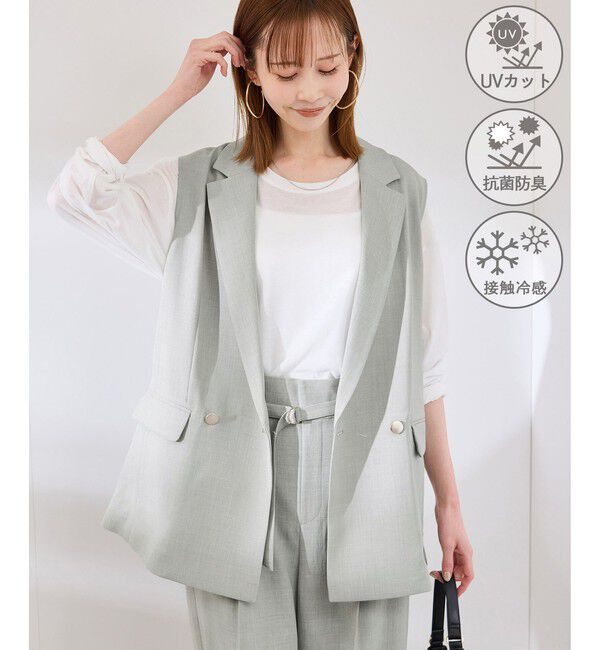 Rope&rsquo;Picnic「カナパ スリーブレスジレ/セットアップ対応・UV・抗菌防臭・接触冷感」|ベスト・ジレ|グリーンサブ(35)