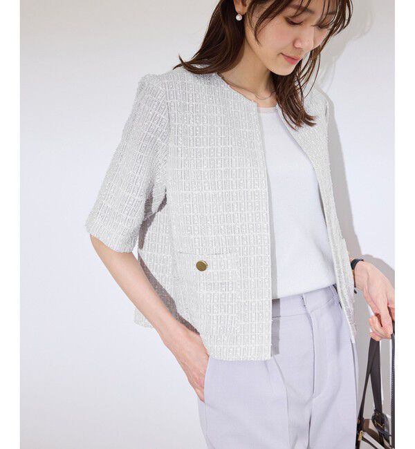 Rope&rsquo;Picnic「【サマー・ツイード】ハーフスリーブジャケット」|カーディガン|