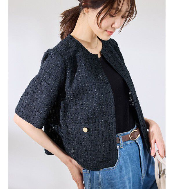 Rope&rsquo;Picnic「【サマー・ツイード】ハーフスリーブジャケット」|カーディガン|