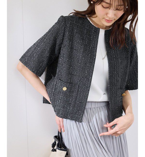 Rope&rsquo;Picnic「【サマー・ツイード】ハーフスリーブジャケット」|カーディガン|