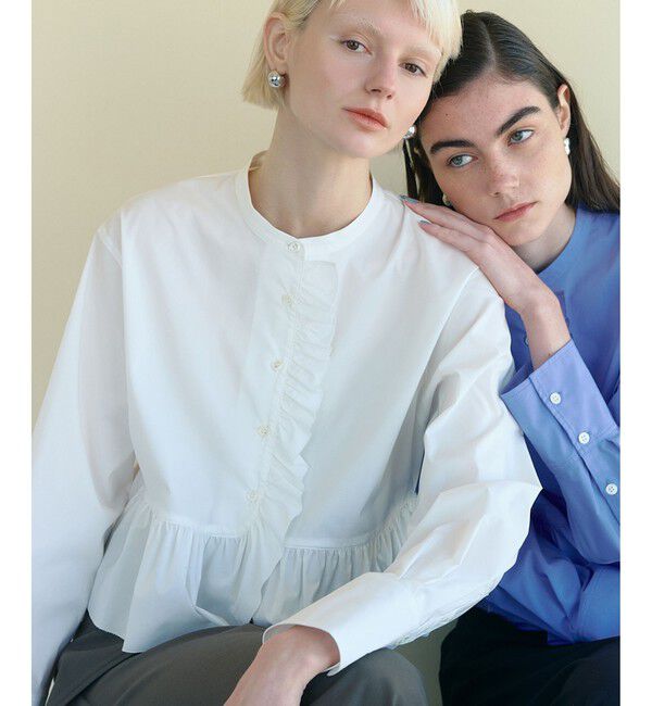 ADAM ET ROPE'「【サステナブル】ロングスリーブフリルブラウス」|シャツ・ブラウス|ホワイト(10)