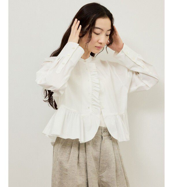 ADAM ET ROPE'「【サステナブル】ロングスリーブフリルブラウス」|シャツ・ブラウス|