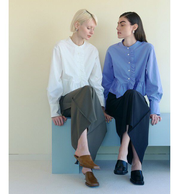 ADAM ET ROPE'「【サステナブル】ロングスリーブフリルブラウス」|シャツ・ブラウス|