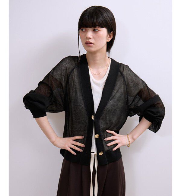 ADAM ET ROPE'「【WEB限定】・【サステナブル】リネンMIXシアーカーディガン」|カーディガン|ブラック(01)