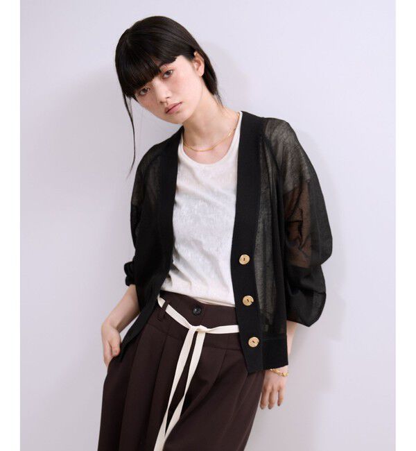 ADAM ET ROPE'「【WEB限定】・【サステナブル】リネンMIXシアーカーディガン」|カーディガン|