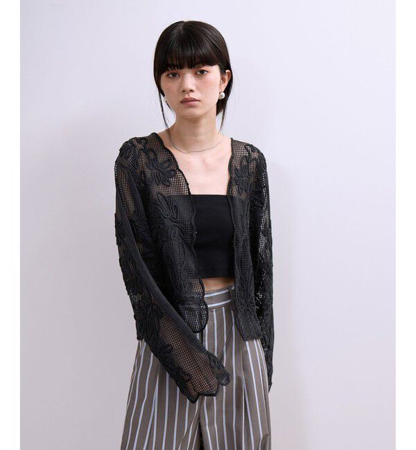 ADAM ET ROPE'「【WEB限定】メッシュエンブロイダリーカーディガン」|カーディガン|