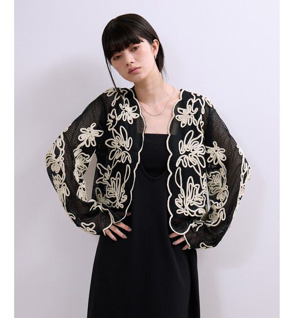 ADAM ET ROPE'「【WEB限定】メッシュエンブロイダリーカーディガン」|カーディガン|ブラック系(02)