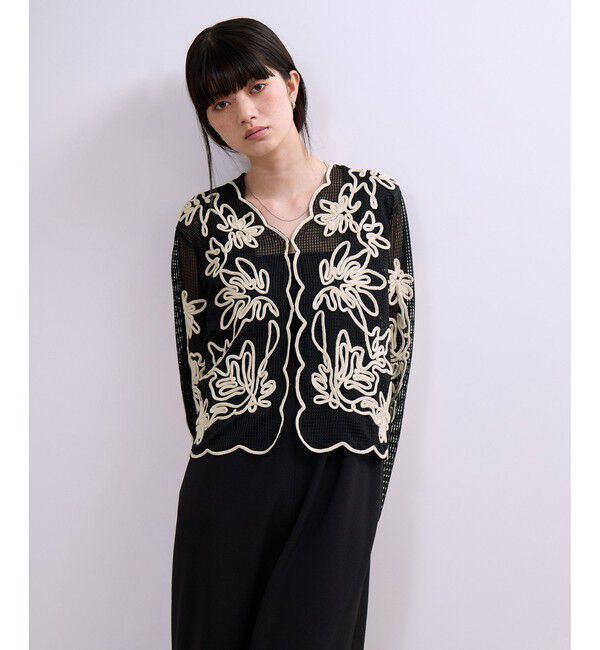 ADAM ET ROPE'「【WEB限定】メッシュエンブロイダリーカーディガン」|カーディガン|