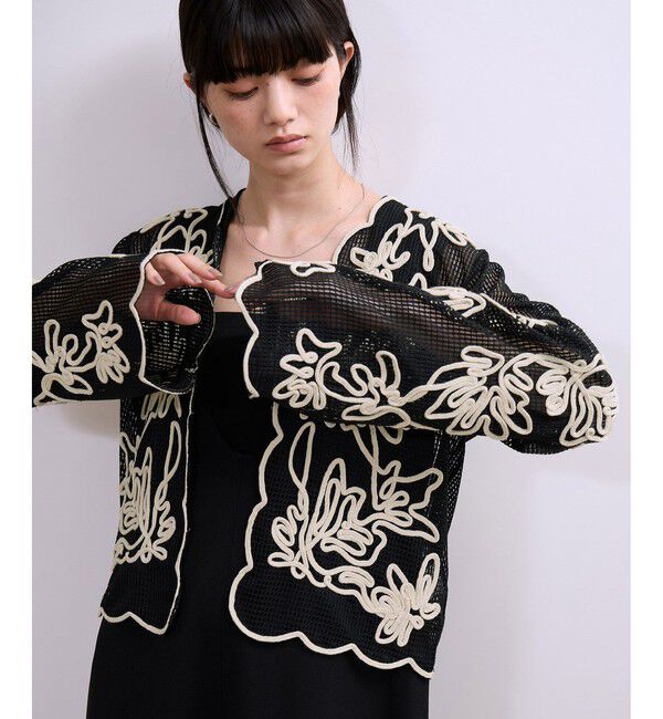 ADAM ET ROPE'「【WEB限定】メッシュエンブロイダリーカーディガン」|カーディガン|