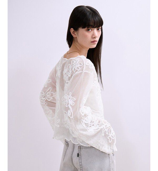 ADAM ET ROPE'「【WEB限定】メッシュエンブロイダリーカーディガン」|カーディガン|