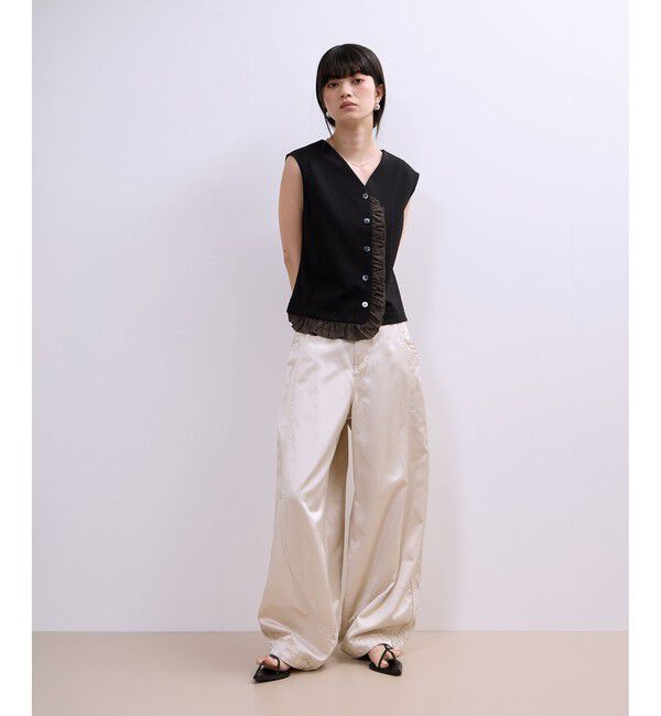 ADAM ET ROPE'「【WEB限定】・【定番】ラッフルコンビスリーブレストップス」|Tシャツ・カットソー|