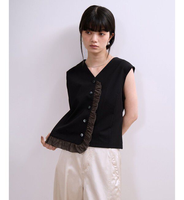 ADAM ET ROPE'「【WEB限定】・【定番】ラッフルコンビスリーブレストップス」|Tシャツ・カットソー|