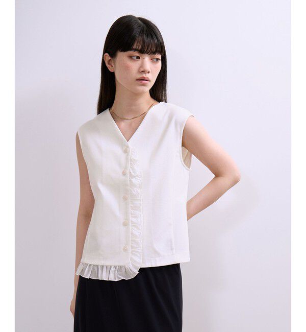 ADAM ET ROPE'「【WEB限定】・【定番】ラッフルコンビスリーブレストップス」|Tシャツ・カットソー|