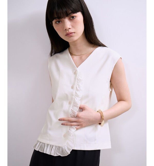 ADAM ET ROPE'「【WEB限定】・【定番】ラッフルコンビスリーブレストップス」|Tシャツ・カットソー|