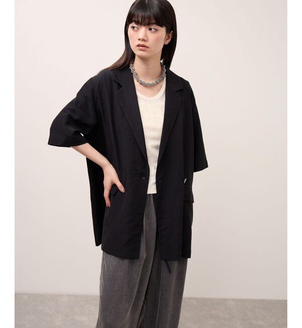 ADAM ET ROPE'「キュプラリネンMIXハーフスリーブジャケット」|テーラードジャケット|