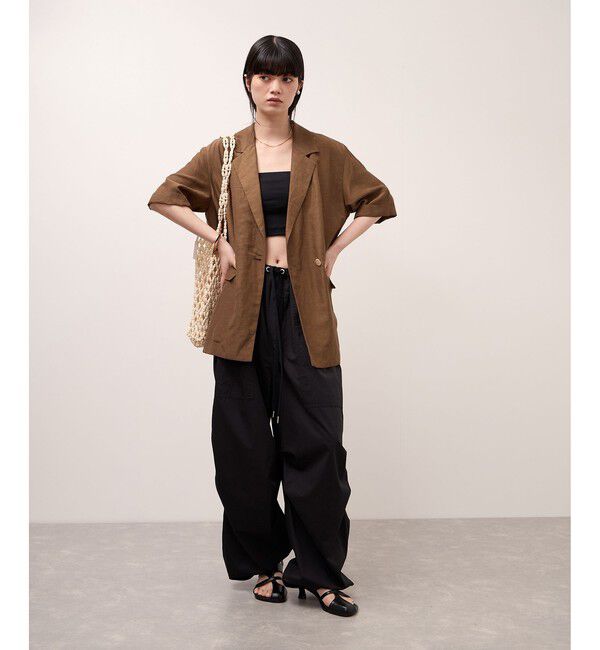 ADAM ET ROPE'「キュプラリネンMIXハーフスリーブジャケット」|テーラードジャケット|