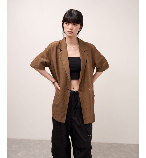 ADAM ET ROPE'「キュプラリネンMIXハーフスリーブジャケット」|テーラードジャケット|