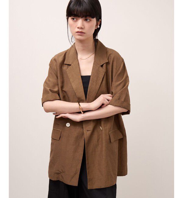 ADAM ET ROPE'「キュプラリネンMIXハーフスリーブジャケット」|テーラードジャケット|