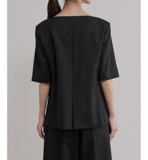 ADAM ET ROPE'「【EMOELLE】スリットネックハーフスリーブジャケット」|ノーカラージャケット|