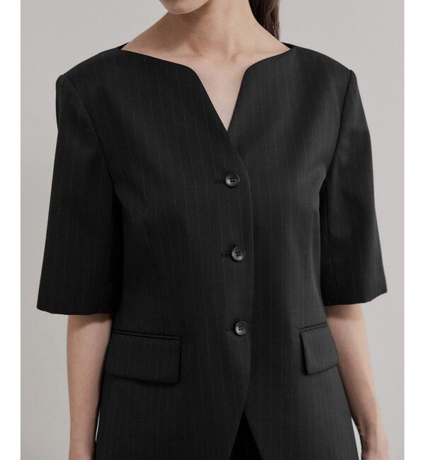 ADAM ET ROPE'「【EMOELLE】スリットネックハーフスリーブジャケット」|ノーカラージャケット|