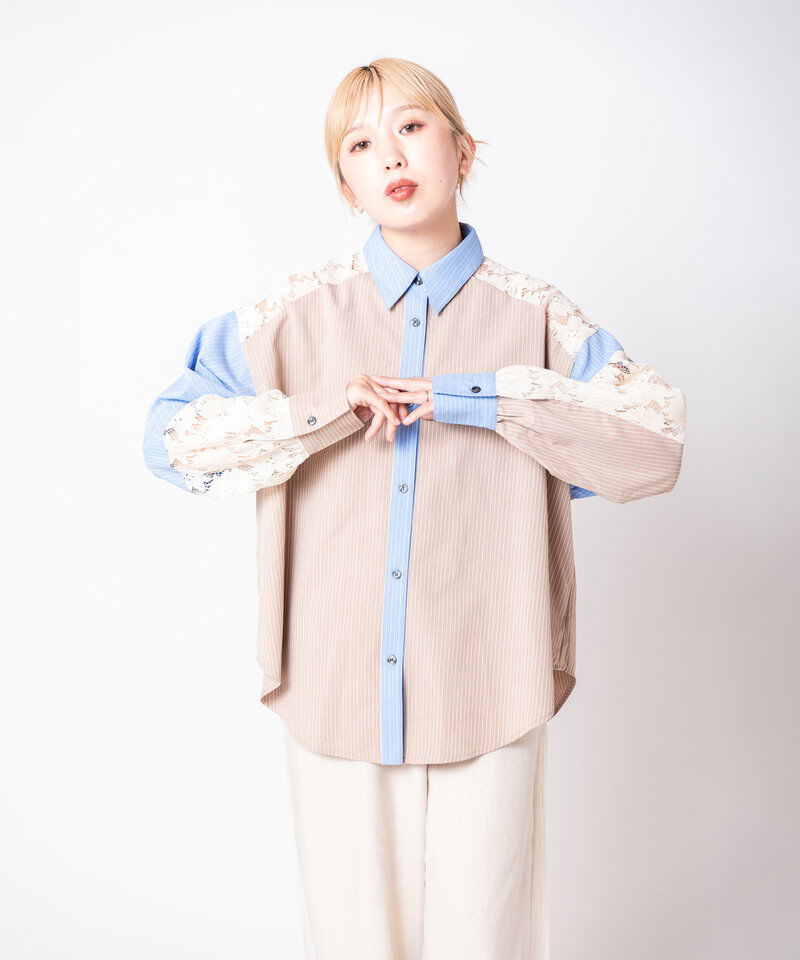  「レース切替シャツブラウス」|シャツ・ブラウス|