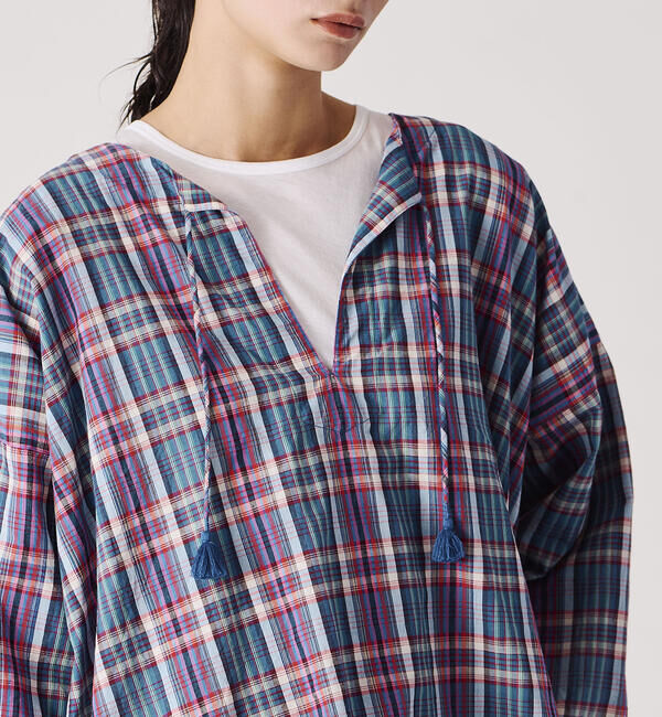  「INDIA INDUSTRY | マドラスチェック カフタンシャツ WOMEN」|シャツ・ブラウス|