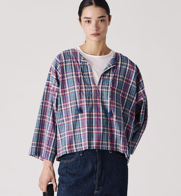  「INDIA INDUSTRY | マドラスチェック カフタンシャツ WOMEN」|シャツ・ブラウス|