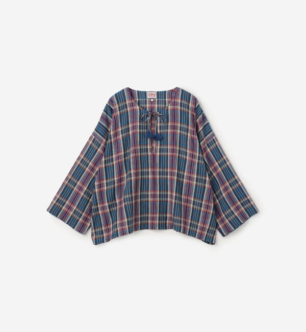  「INDIA INDUSTRY | マドラスチェック カフタンシャツ WOMEN」|シャツ・ブラウス|