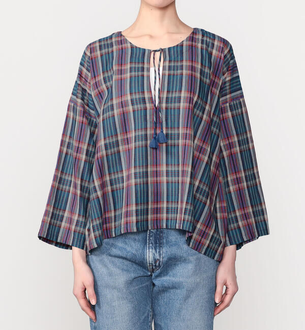  「INDIA INDUSTRY | マドラスチェック カフタンシャツ WOMEN」|シャツ・ブラウス|