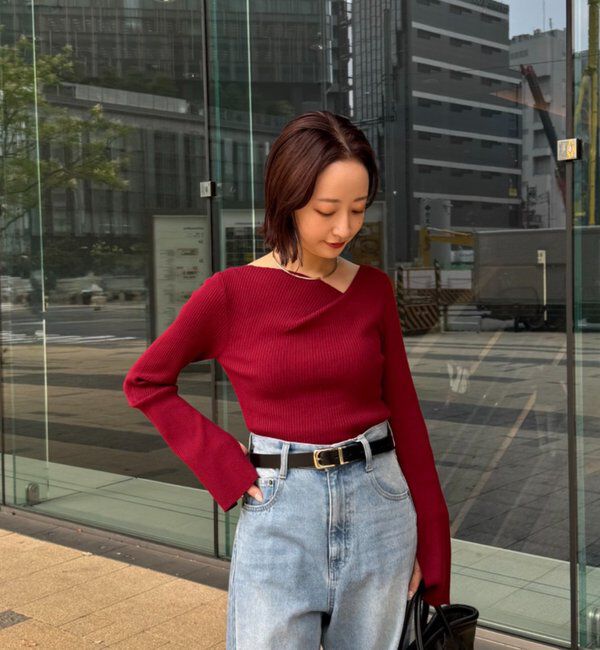  「デザインネックリブニット」|ニット・セーター|