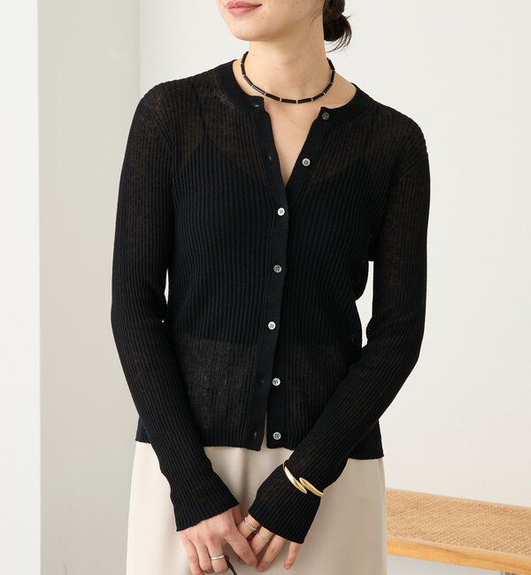 「予約【抜け感】麻混シアーリブカーディガン」|カーディガン|