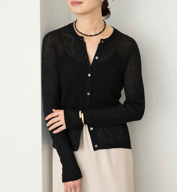  「予約【抜け感】麻混シアーリブカーディガン」|カーディガン|