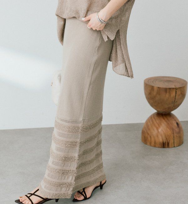  「予約【セットアップ対応可】フリンジボーダーニットスカート」|スカート|