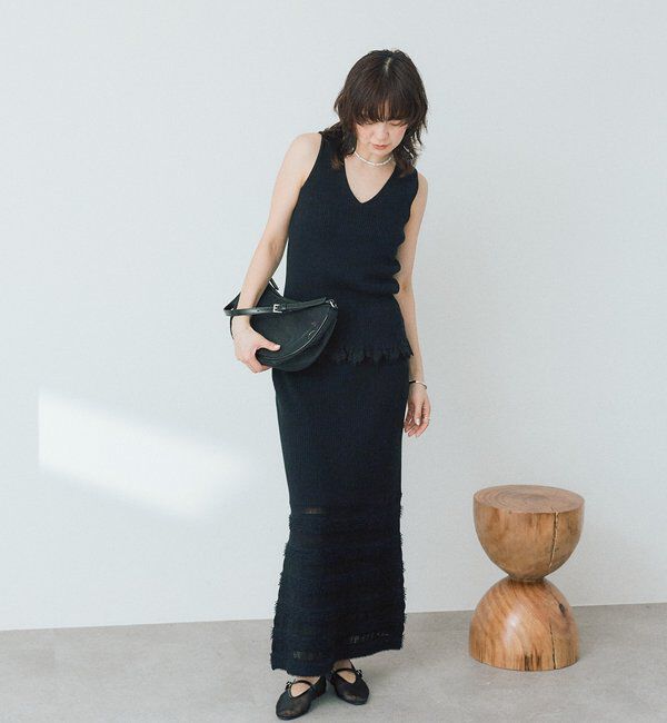  「予約【セットアップ対応可】フリンジボーダーニットスカート」|スカート|