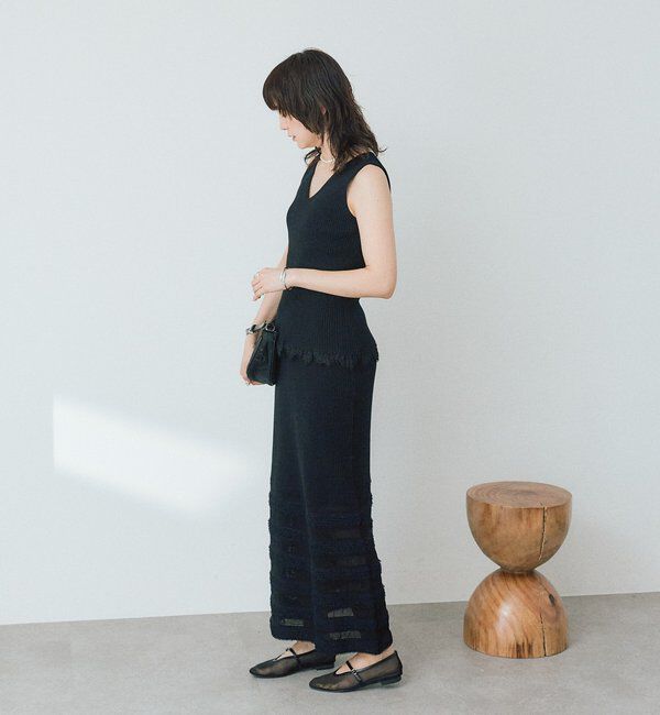  「予約【セットアップ対応可】フリンジボーダーニットスカート」|スカート|