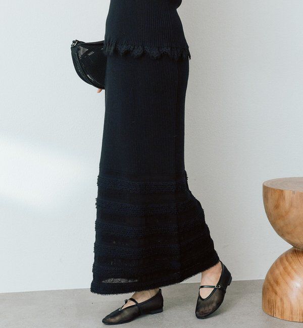  「予約【セットアップ対応可】フリンジボーダーニットスカート」|スカート|