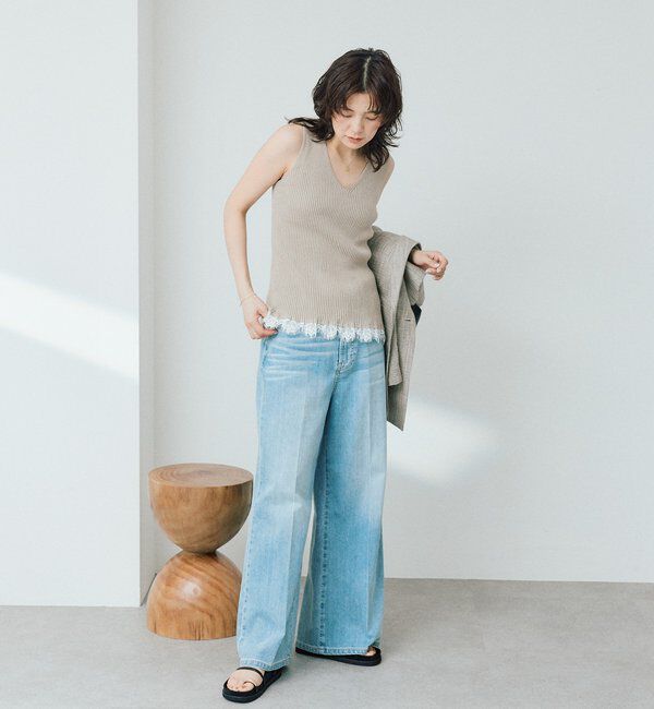  「予約【セットアップ対応可】レースヘムスリーブレスニット」|ニット・セーター|