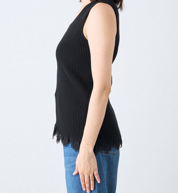  「予約【セットアップ対応可】レースヘムスリーブレスニット」|ニット・セーター|