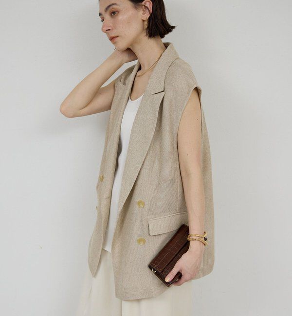  「メッシュダブルジレ」|ベスト・ジレ|ベージュ