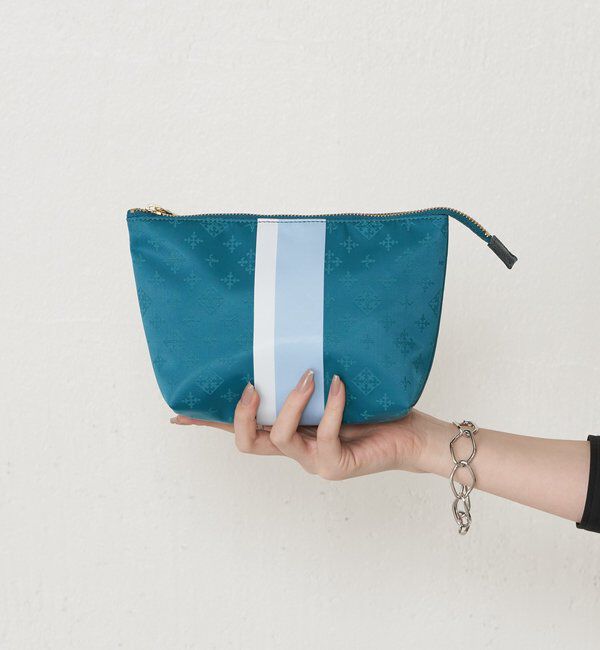  「ラインプリントポーチ M」|その他|ブルー