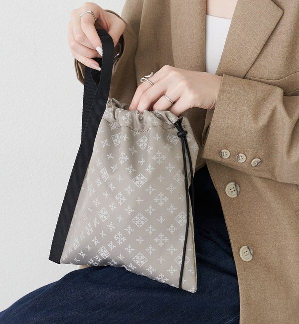  「ナイロンジャガード巾着ポーチ L」|その他|ライトグレー